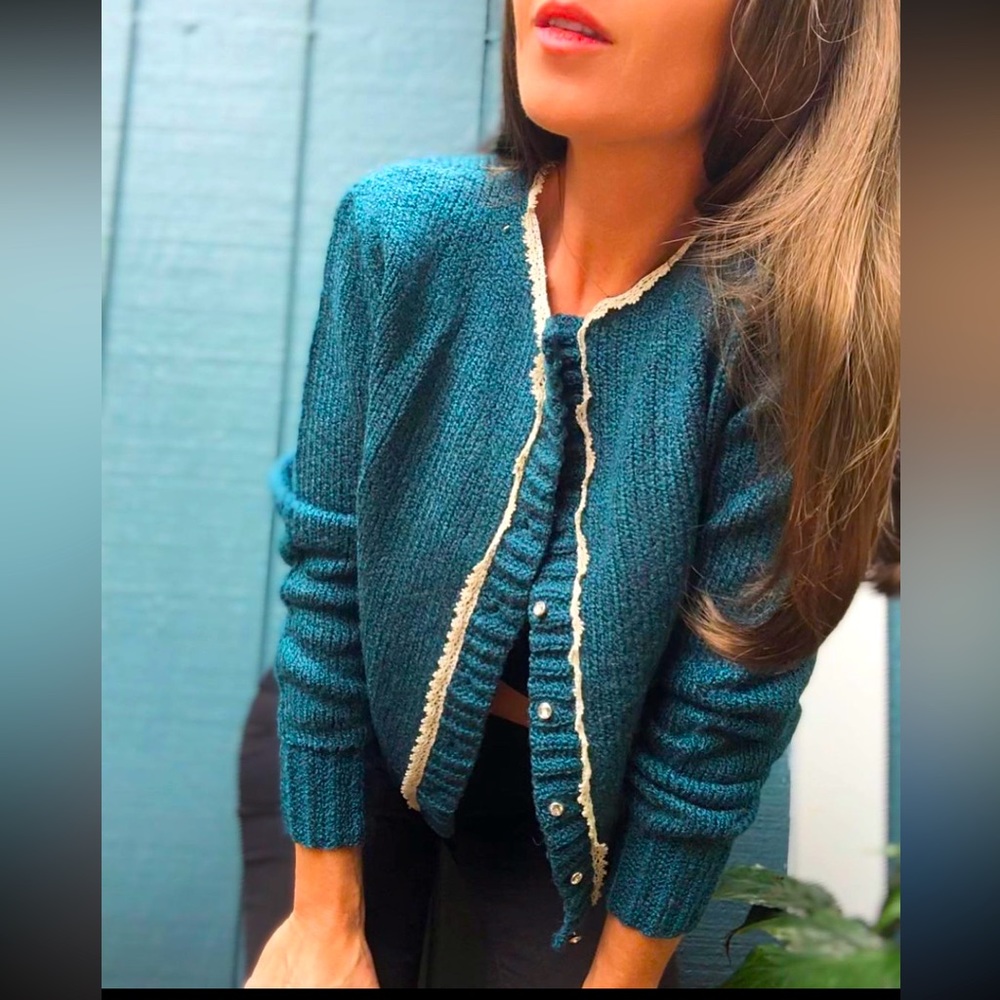 1950’s Hand knit Deep Teal Tea Cardigan